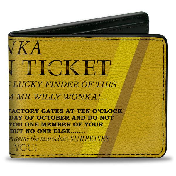 buckle down Bi-Fold Wallet - Willy Wonka and the Chocolate Factory Golden Ticket Text Yellows