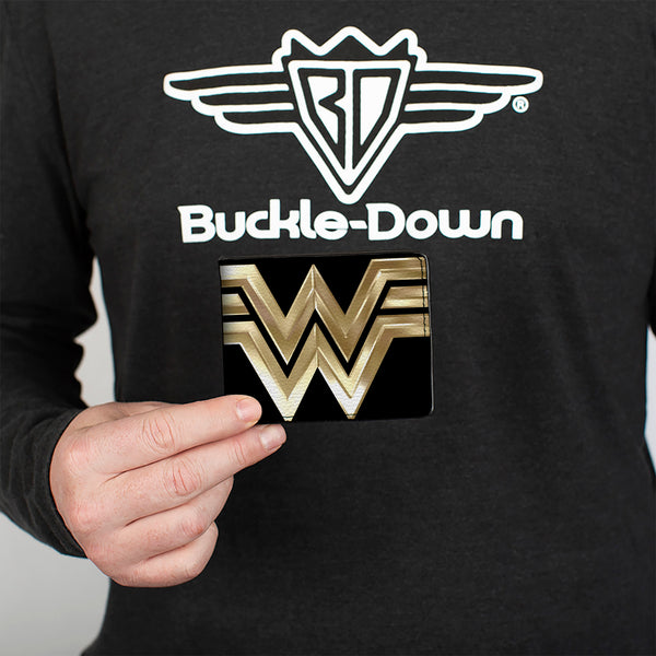 Buckle Down Bi-Fold Wallet - WONDER WOMAN 1984 WW Logo CLOSE-UP Black Golds