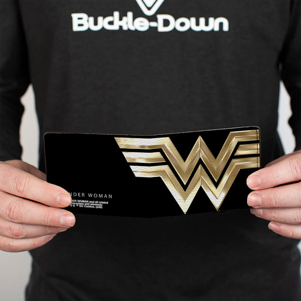 Buckle Down Bi-Fold Wallet - WONDER WOMAN 1984 WW Logo CLOSE-UP Black Golds
