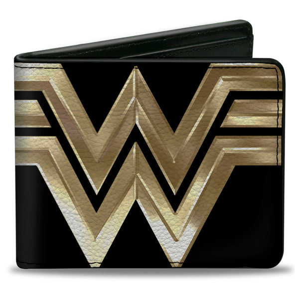 buckle down Bi-Fold Wallet - WONDER WOMAN 1984 WW Logo CLOSE-UP Black Golds