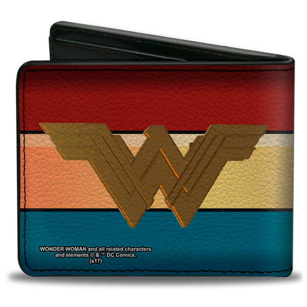 Buckle Down Bi-Fold Wallet - Wonder Woman 2017 Icon Stripe Red Golds Blue