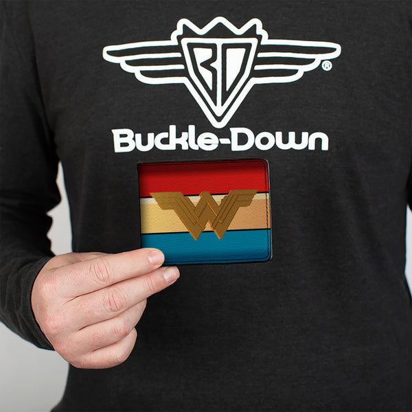 Buckle Down Bi-Fold Wallet - Wonder Woman 2017 Icon Stripe Red Golds Blue