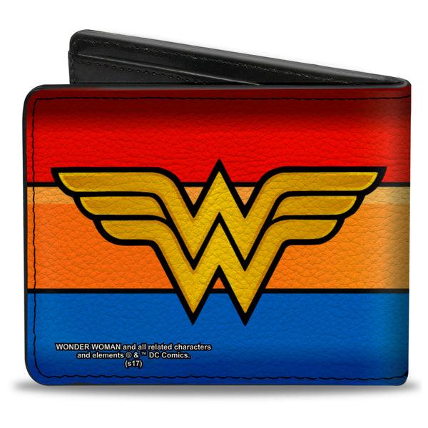 Buckle Down Bi-Fold Wallet - Wonder Woman Logo Stripe Red Yellows Blue