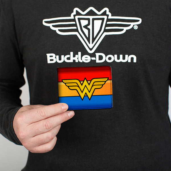 Buckle Down Bi-Fold Wallet - Wonder Woman Logo Stripe Red Yellows Blue
