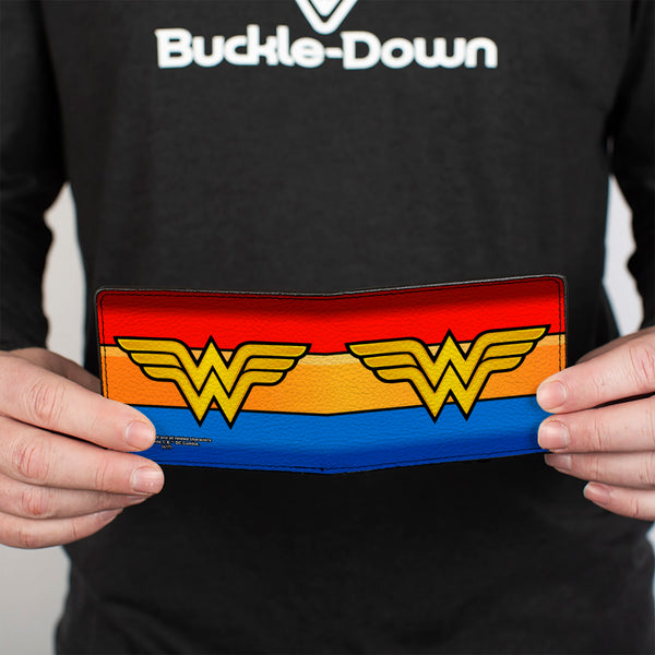 Buckle Down Bi-Fold Wallet - Wonder Woman Logo Stripe Red Yellows Blue