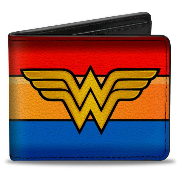buckle down Bi-Fold Wallet - Wonder Woman Logo Stripe Red Yellows Blue