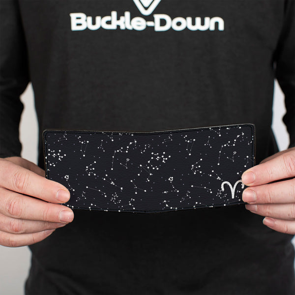Buckle Down Bi-Fold Wallet - Zodiac Aries Symbol Constellations Black White