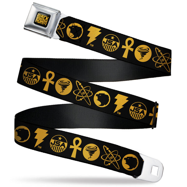 buckle down BLACK ADAM Title Logo Full Color Black/Yellows Seatbelt Belt - Black Adam Justice Society Icons Black/Orange Webbing