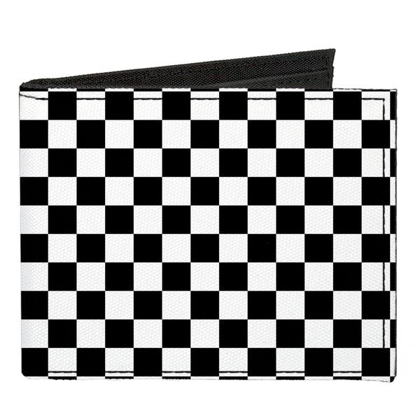 buckle down Black and White Checkered Canvas Bi-Fold Wallet