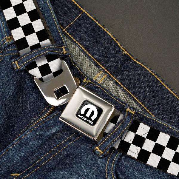 Buckle Down Black And White Checkered With MOPAR Logo Seatbelt Belt