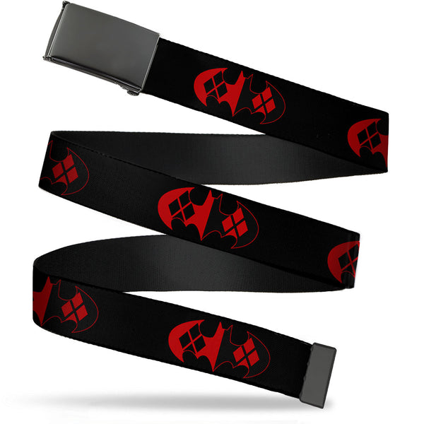 buckle down Black Buckle Web Belt - Bat Logo/Harley Quinn Diamonds Black/Red Webbing