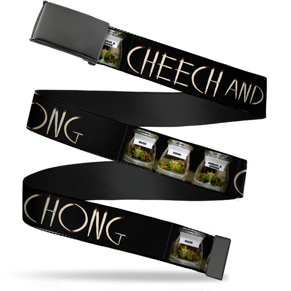 buckle down Black Buckle Web Belt - CHEECH AND CHONG Joints Text/3-Vivid Weed Jars Black Webbing