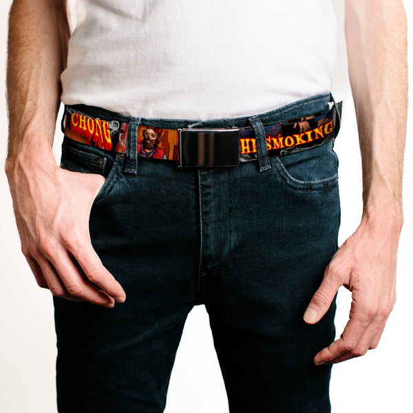 Buckle Down Black Buckle Web Belt - CHEECH & CHONG THE SMOKING DEAD Zombie Pose Red/Yellow Webbing