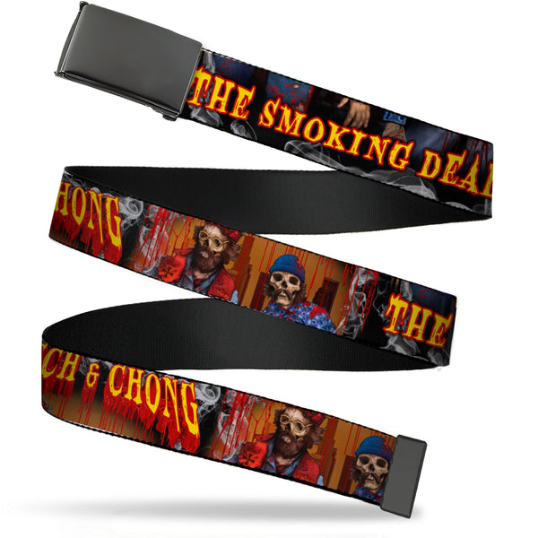 buckle down Black Buckle Web Belt - CHEECH & CHONG THE SMOKING DEAD Zombie Pose Red/Yellow Webbing