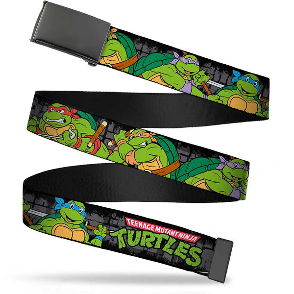 buckle down Black Buckle Web Belt - Classic TEENAGE MUTANT NINJA TURTLES Group Pose4 in Sewer/TMNT Logo Webbing