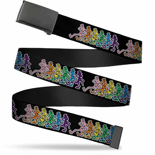 buckle down Black Buckle Web Belt - Dancing Skeletons Black/Multi Color Webbing