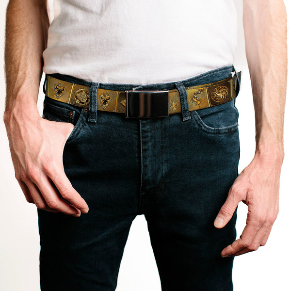 Buckle Down Black Buckle Web Belt - Game Of Thrones House Sigil Blocks Gold Webbing