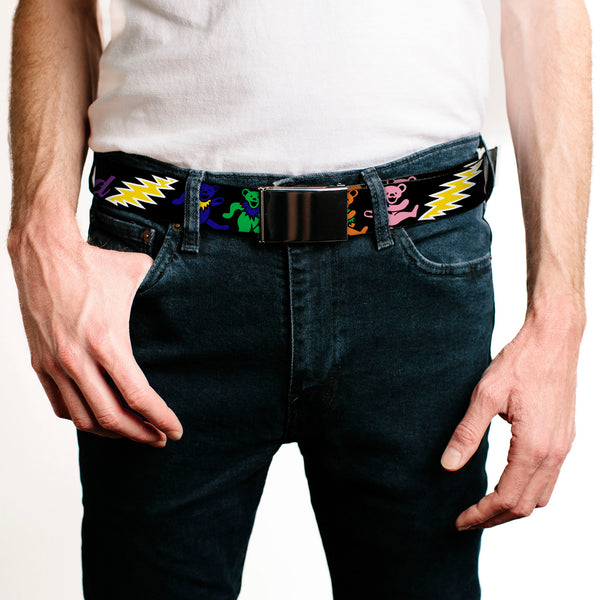 Buckle Down Black Buckle Web Belt - Grateful Dead Script W/Bears & Skeletons Black/Multi Color Webbing