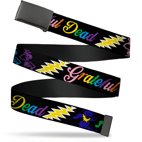 buckle down Black Buckle Web Belt - Grateful Dead Script w/Bears & Skeletons Black/Multi Color Webbing