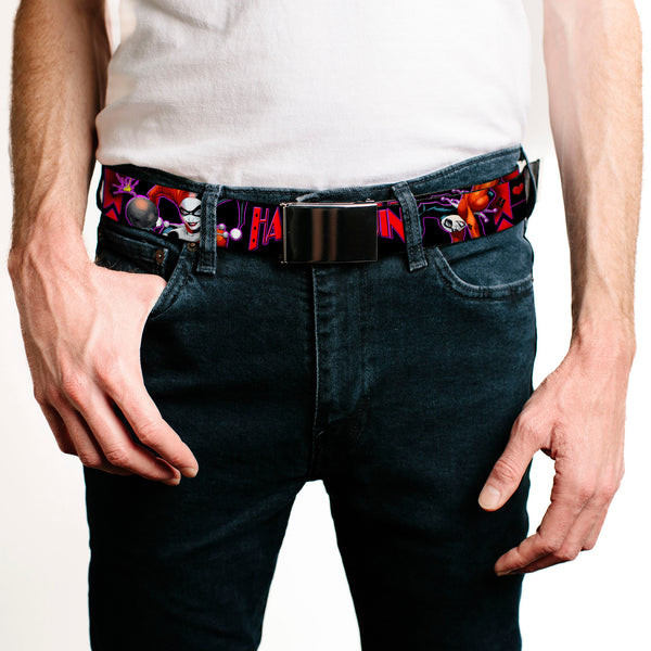 Buckle Down Black Buckle Web Belt - HARLEY QUINN Bomb Poses/Suits Black/Purple/Red Webbing