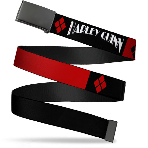 buckle down Black Buckle Web Belt - HARLEY QUINN/Diamonds Black/Red/White Webbing