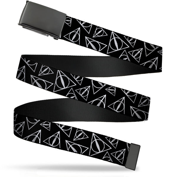 buckle down Black Buckle Web Belt - Harry Potter Deathly Hallows Symbol Scattered Black/Silver Webbing