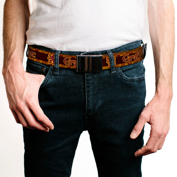 Buckle Down Black Buckle Web Belt - Harry Potter GRYFFINDOR/Lion Checker Stripe Black/Reds/Golds Webbing