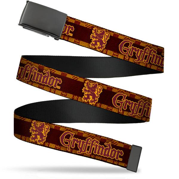 buckle down Black Buckle Web Belt - Harry Potter GRYFFINDOR/Lion Checker Stripe Black/Reds/Golds Webbing