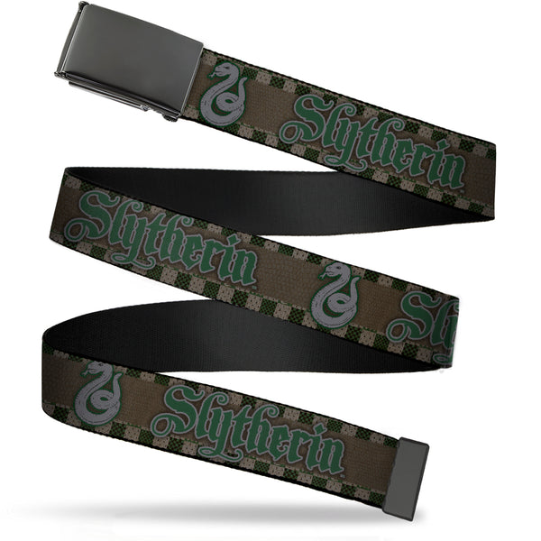 buckle down Black Buckle Web Belt - Harry Potter SLYTHERIN/Snake Checker Stripe Grays/Greens Webbing