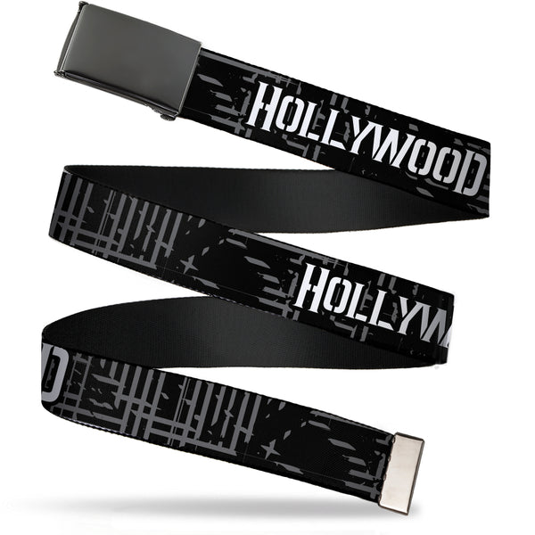 buckle down Black Buckle Web Belt - HOLLYWOOD UNDEAD Text Logo/Striping Black/Gray/White Webbing