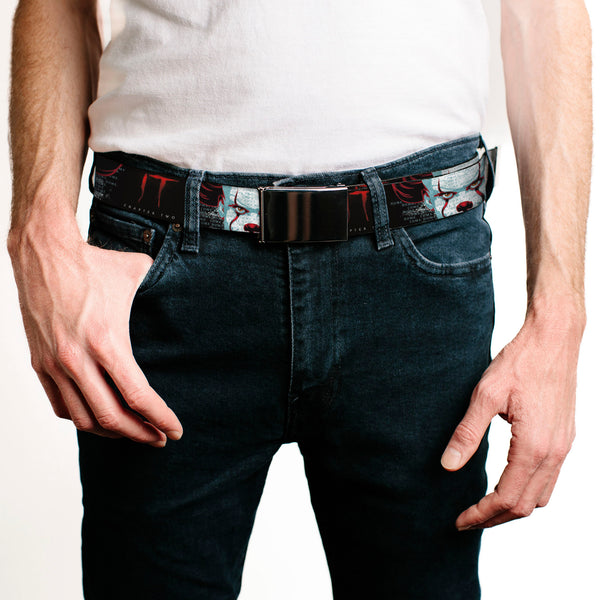 Buckle Down Black Buckle Web Belt - IT CHAPTER TWO Pennywise Face CLOSE-UP Black/Red/Blues Webbing