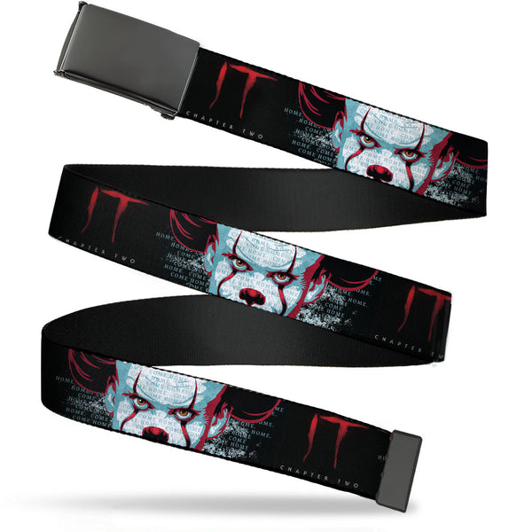 buckle down Black Buckle Web Belt - IT CHAPTER TWO Pennywise Face CLOSE-UP Black/Red/Blues Webbing