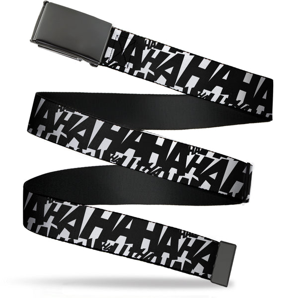 buckle down Black Buckle Web Belt - Joker's Laugh HAHAHA Repeat White/Black Webbing
