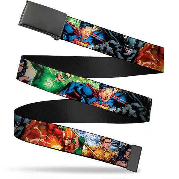 buckle down Black Buckle Web Belt - Justice League New 52 Superhero Action Poses Webbing