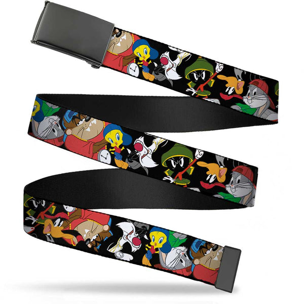 buckle down Black Buckle Web Belt - Looney Tunes 6-Hip Hop Character Poses Scattered Black Webbing