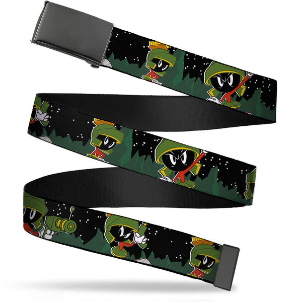 buckle down Black Buckle Web Belt - Marvin the Martian 4-Poses Mars Landscape Black/White/Greens Webbing
