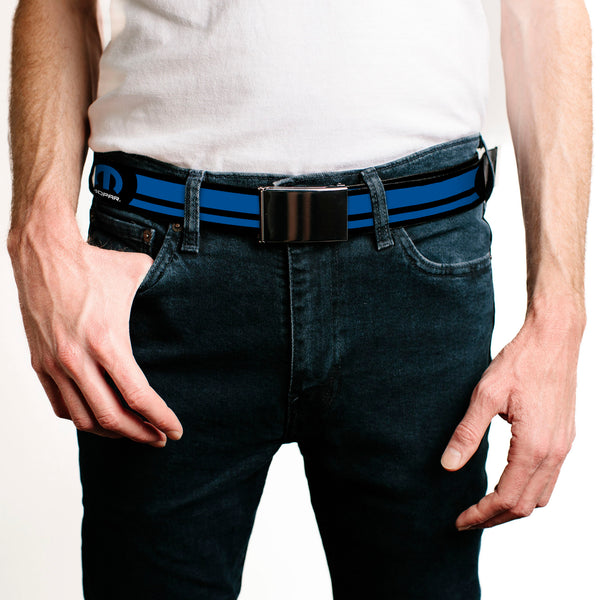 Buckle Down Black Buckle Web Belt - MOPAR Logo/Stripe Black/Blue Webbing