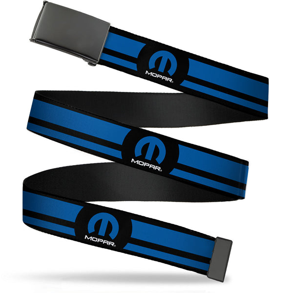buckle down Black Buckle Web Belt - MOPAR Logo/Stripe Black/Blue Webbing