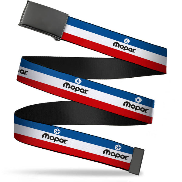 buckle down Black Buckle Web Belt - MOPAR Logo/Stripe Blue/White/Red Webbing