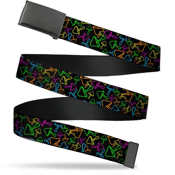 buckle down Black Buckle Web Belt - Mushroom Outline Scattered Black/Multi Neon Webbing