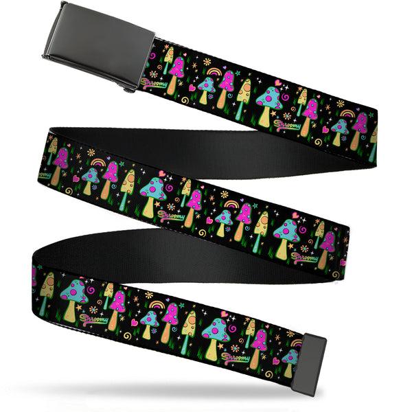 buckle down Black Buckle Web Belt - Mushroom SHROOMY Garden Black/Multi Color Webbing