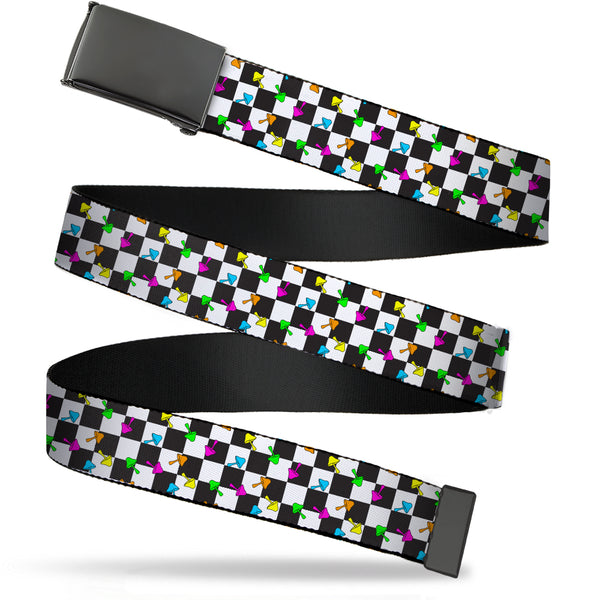 buckle down Black Buckle Web Belt - Mushrooms Scattered Checker Black/White/Multi Neon Webbing