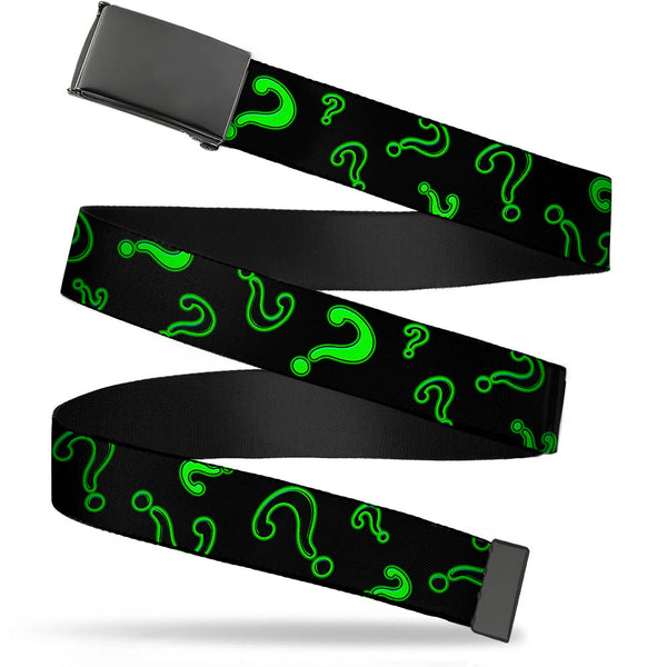 buckle down Black Buckle Web Belt - Question Mark Scattere2 Black/Neon Green Webbing