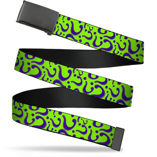 buckle down Black Buckle Web Belt - Question Mark Scattered Lime Green/Purple Webbing
