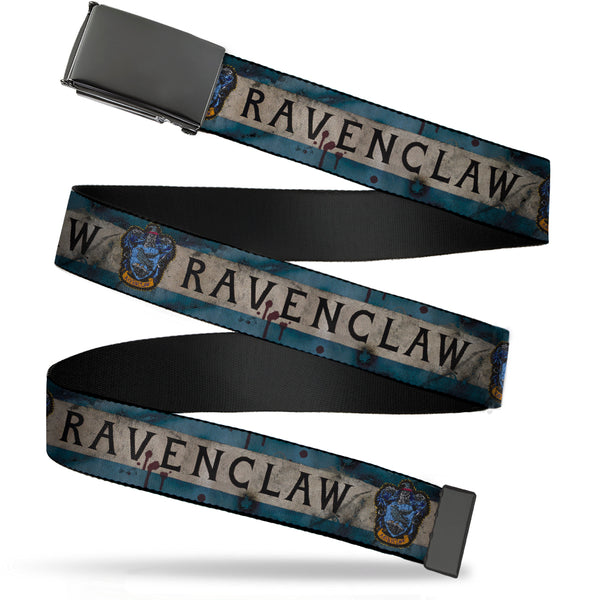 buckle down Black Buckle Web Belt - RAVENCLAW Crest/Banner Weathered Blue/Gray Webbing
