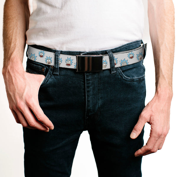 Buckle Down Black Buckle Web Belt - Rick & Morty Rick Expressions Scattered Gray Webbing