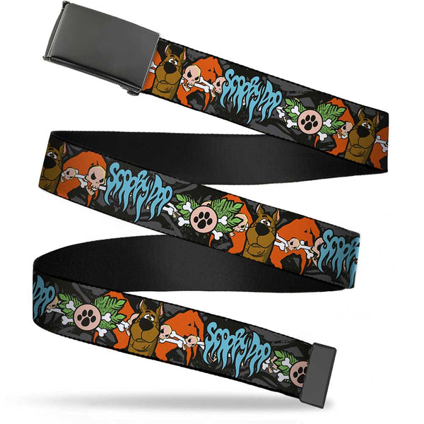 buckle down Black Buckle Web Belt - SCOOBY DOO Face/Paw & Crossbones Gray/Black/Orange/Blue Webbing