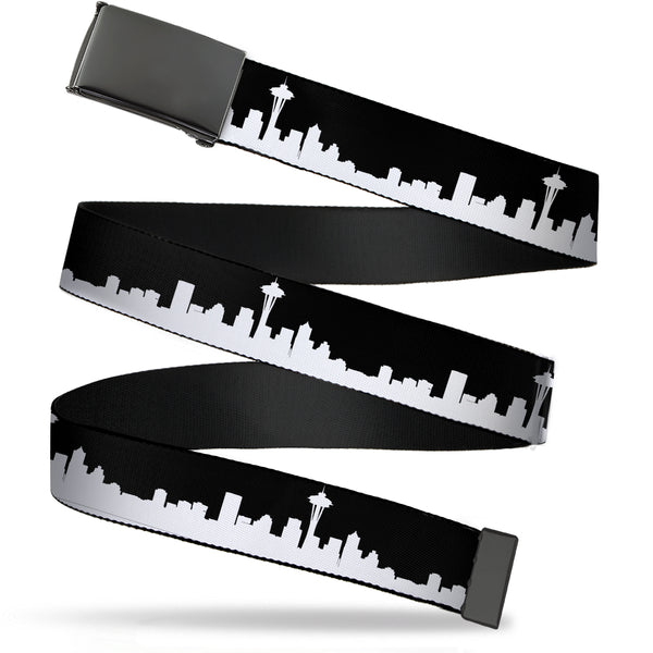 buckle down Black Buckle Web Belt - SEATTLE SOLID SKYLINE BLACK/WHITE