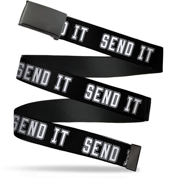 buckle down Black Buckle Web Belt - SEND IT Black/White Webbing