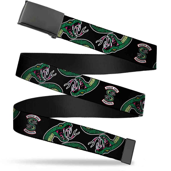 buckle down Black Buckle Web Belt - SOUTH SIDE SERPENTS Patch/Serpents Scattered Black Webbing